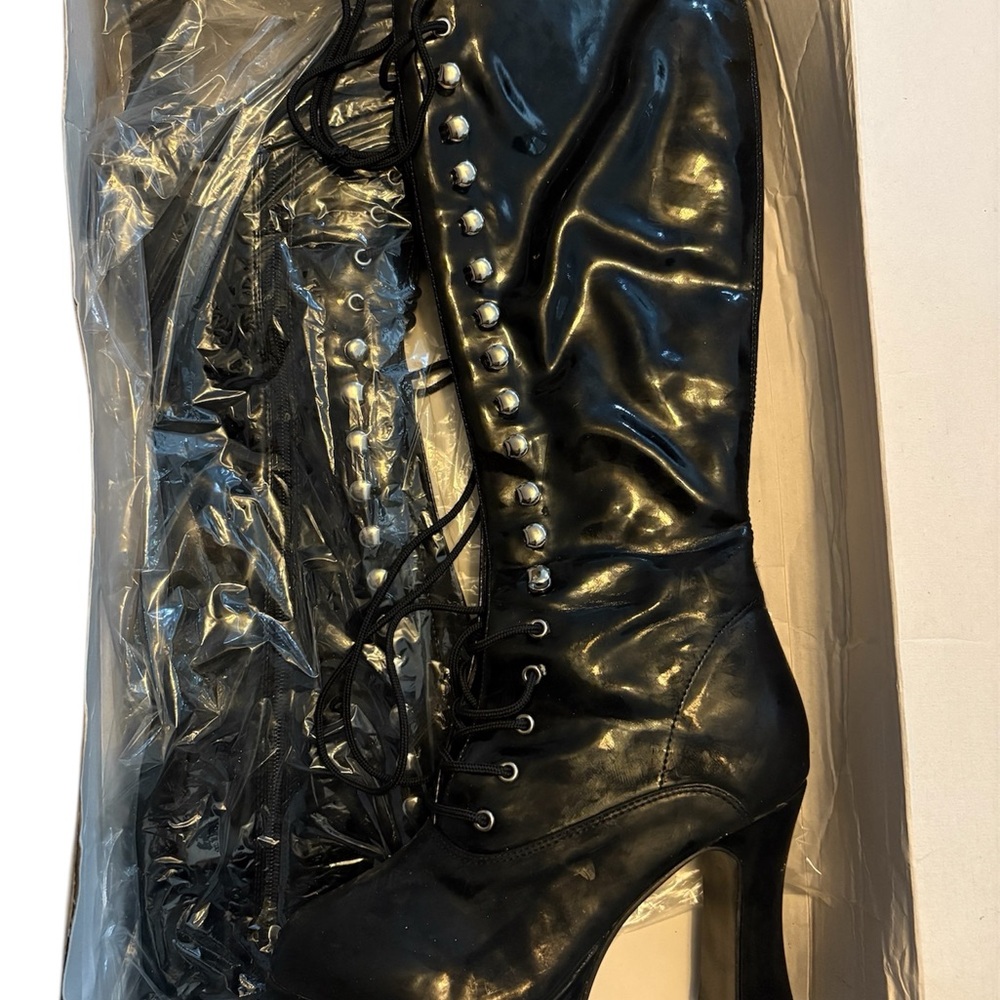 Funtasma Shiny Black Lace-Up Heeled Boots